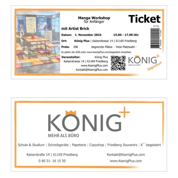 Ticketbild Manga Workshop mit Artist Brick 1.November 2024 bei KönigPlus begeistert 