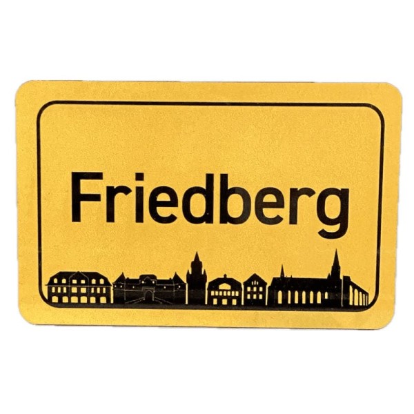 rechteckiger Magnet im Ortsschild-Style mit Friedberger Skyline und Schriftzug bei KönigPlus